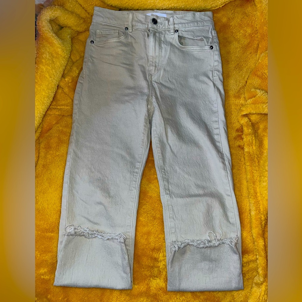 LOFT Tan ankle-cut pants